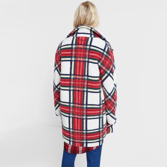 NWT Desigual red & white tartan print coat jacket, US12 - Picture 3 of 15